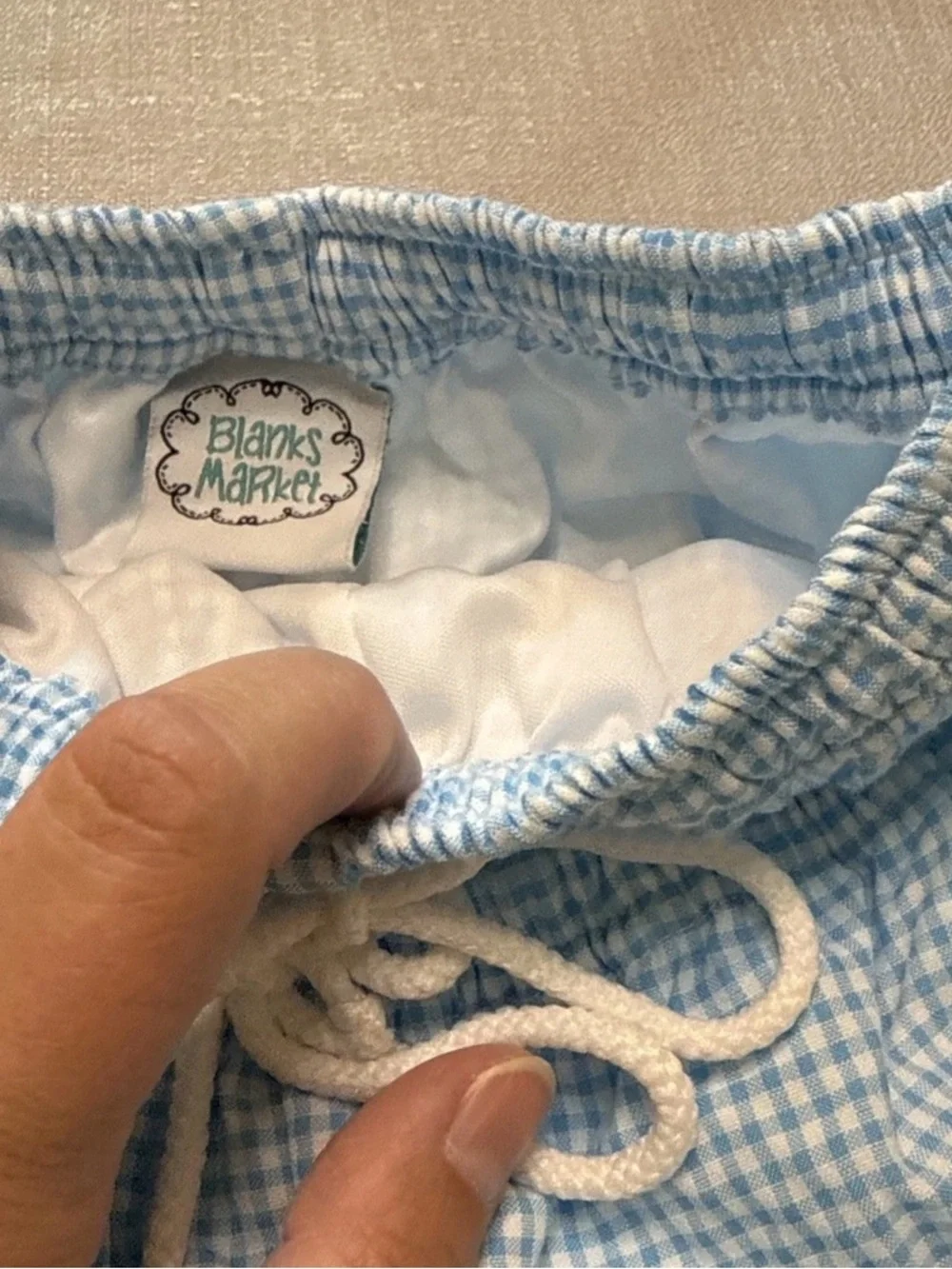 Blank NYC Light Blue Gingham Drawstring Shorts